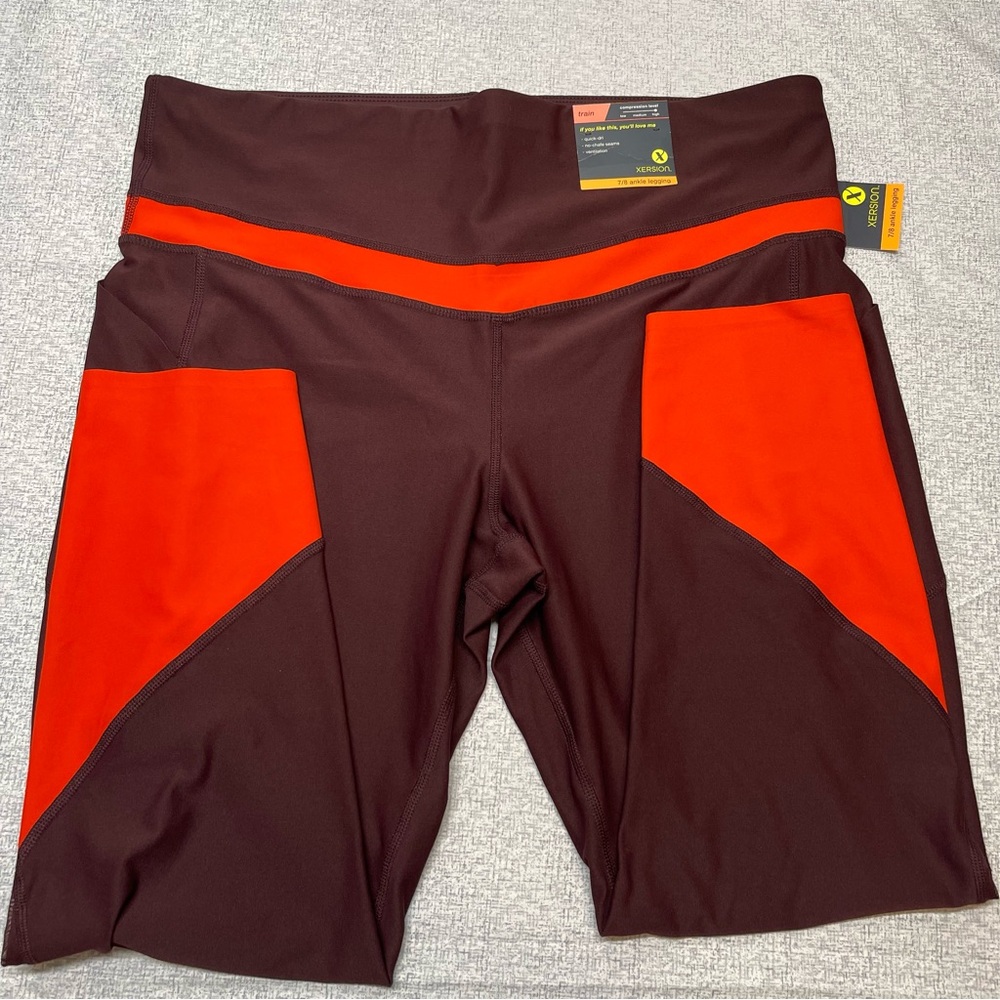 Xersion NWT Color block High Rise 7/8 Ankle Leggings Pockets Size XXL